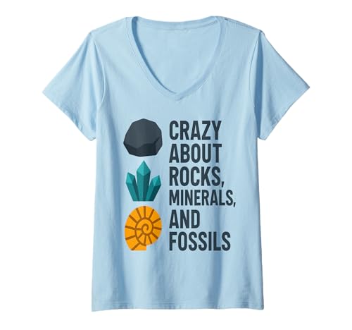 Damen Verrückt nach Felsen, Mineralien und Fossilien | Bekleidung für Geologie T-Shirt mit V-Ausschnitt von Art-Wear