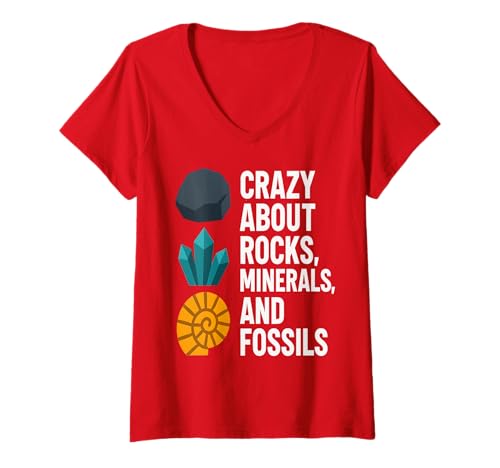 Damen Verrückt nach Felsen, Mineralien und Fossilien | Bekleidung für Geologie T-Shirt mit V-Ausschnitt von Art-Wear