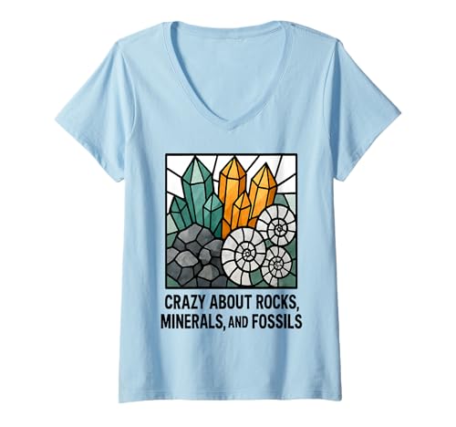 Damen Verrückt nach Gesteinen, Mineralien und Fossilien | Geologisches Design T-Shirt mit V-Ausschnitt von Art-Wear