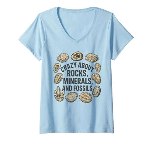 Damen Vintage Crazy About Rocks, Minerals, Fossilien, Geology Love T-Shirt mit V-Ausschnitt von Art-Wear