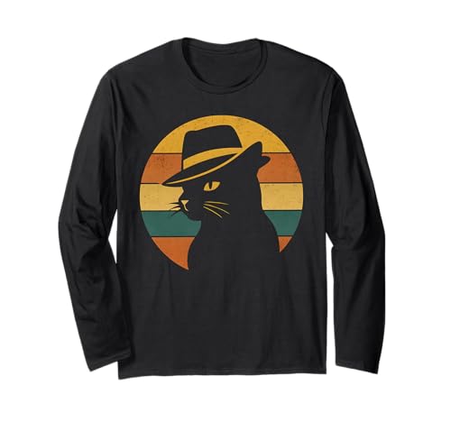 Retro Katze in Fedora Hut Vintage Stil Grafik Herren Damen Kinder Langarmshirt von Art-Wear