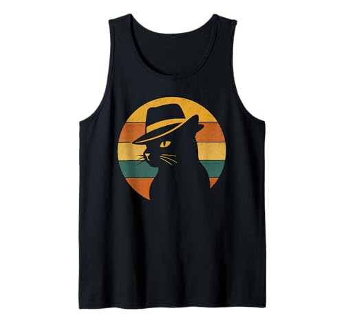 Retro Katze in Fedora Hut Vintage Stil Grafik Herren Damen Kinder Tank Top von Art-Wear