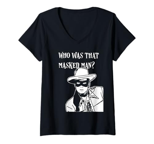 Damen Wer war Dieser maskierte Mann, Lone Ranger-Maske, klassisches Retro-TV T-Shirt mit V-Ausschnitt Damen Wer war Dieser maskierte Mann, Lone Ranger-Maske, klassisches Retro-TV T-Shirt mit V-Ausschnitt von Art and Archaeology in Peru