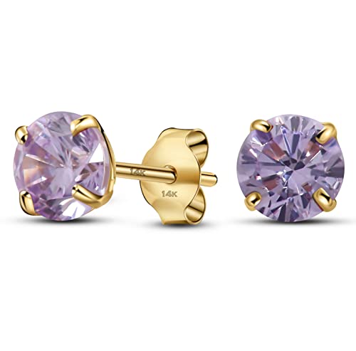 Minimalistische Ohrstecker aus massivem 14-karätigem Gelbgold, runder Solitär, 6 mm, Gelbgold, Zirkonia von Art and Molly