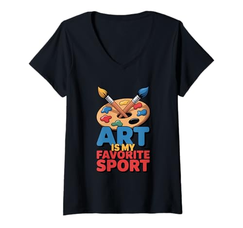 Damen Kunstlehrerin Kunst ist Mein Lieblingssport T-Shirt mit V-Ausschnitt von Art teaching Artist Teaching sketching