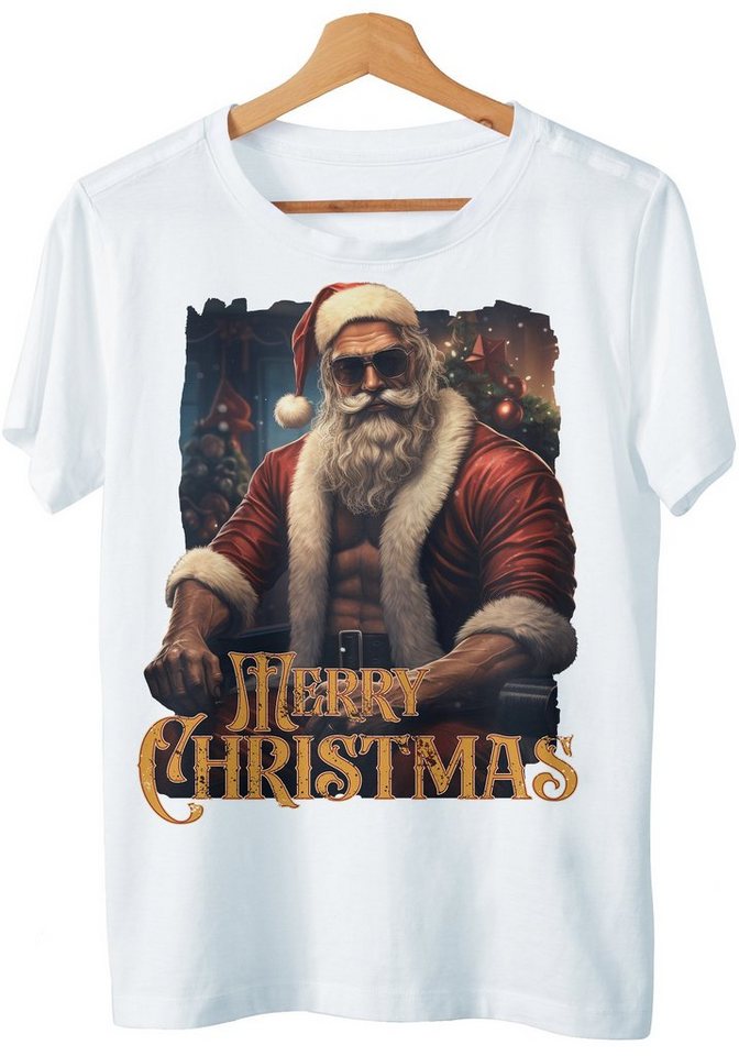 Art & Detail Shirt T-Shirt Weihnachten Design Merry Christmas Strong Man Santa Weihnachtsmütze Geschenk, Weihnachten von Art & Detail Shirt