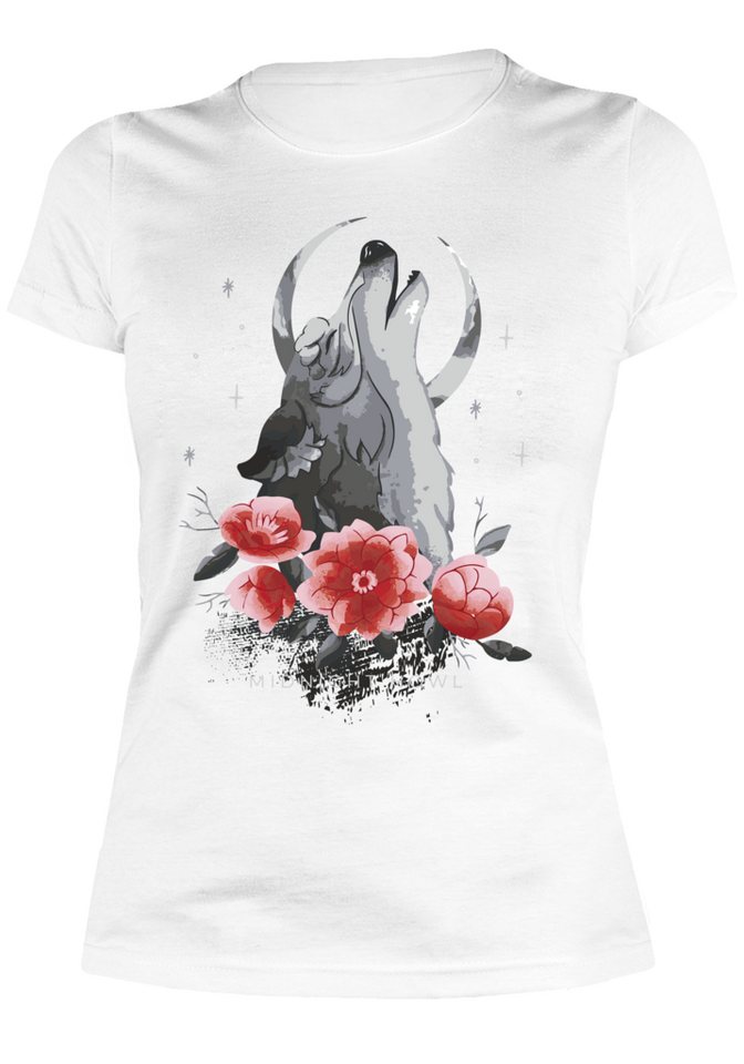 Art & Detail Shirt T-Shirt Wolf Midnight Howl mit Blumen Damen Shirt Girlie Art & Detail Shirt T-Shirt Wolf Midnight Howl mit Blumen Damen Shirt Girlie von Art & Detail Shirt