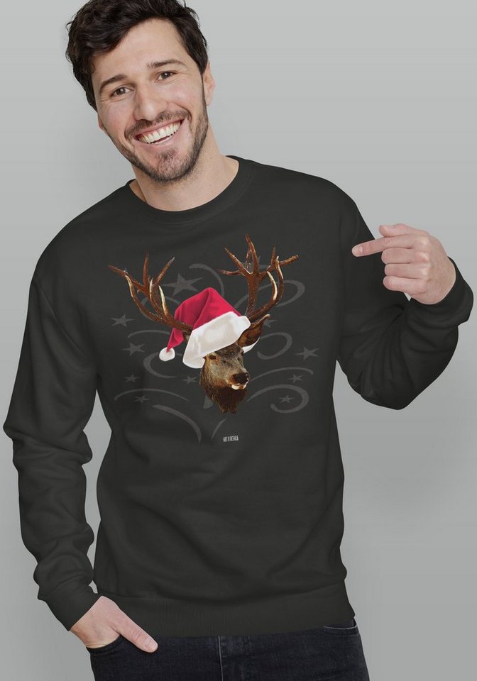 Art & Detail Shirt Weihnachtssweatshirt Weihnachten Santa Hirsch mit Weihnachtsmütze von Art & Detail Shirt