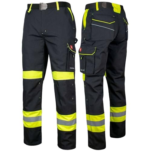 Art.Master Arbeitshose Herren schwarz gelb Gr. 52 mit Kniepolstertaschen & Stretchbund – Warnschutz Arbeitshose mit 8 Taschen & robuster Verstärkung – Berufsbekleidung für Industrie & BAU von Art.Master