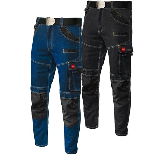 Art.Master Jeans Herren Schwarz Größe XL - strapazierfähige Arbeitshose mit 11 Taschen - Arbeitskleidung Männer für Technik Industrie Metallbau Umzug Sanitär von Art.Master
