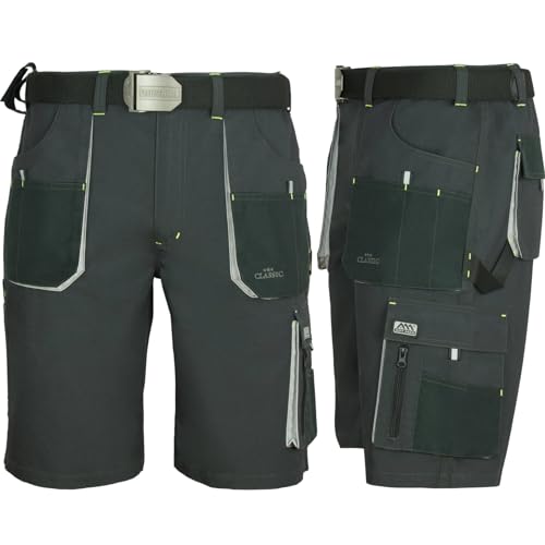 Art.Master Arbeitsshorts Herren Grau Größe 58 - funktionale Kurze Berufshose mit dehnbarem Bund 8 Taschen und Cargotasche - vielseitige Arbeitshose für Lager Logistik Montage von Art.Master