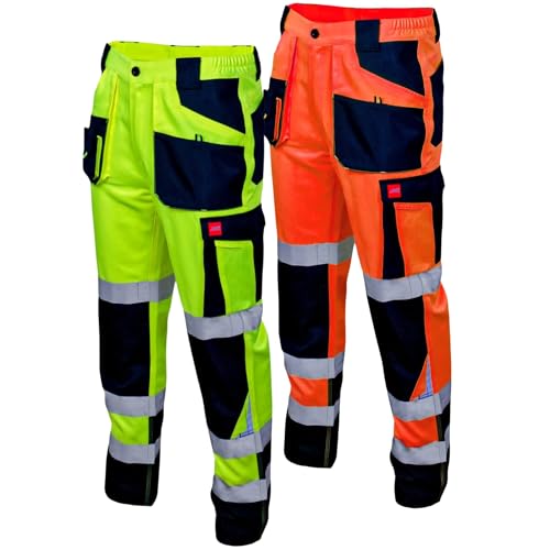 Art.Master Warnschutz Arbeitshose Orange Herren Größe 60 - robuste Warnschutzhose mit Reflexstreifen und Kniepolstertaschen - Stretch Bundhose EN 20471 für Straßenbau Handwerk BAU Industrie Sanitäter von Art.Master