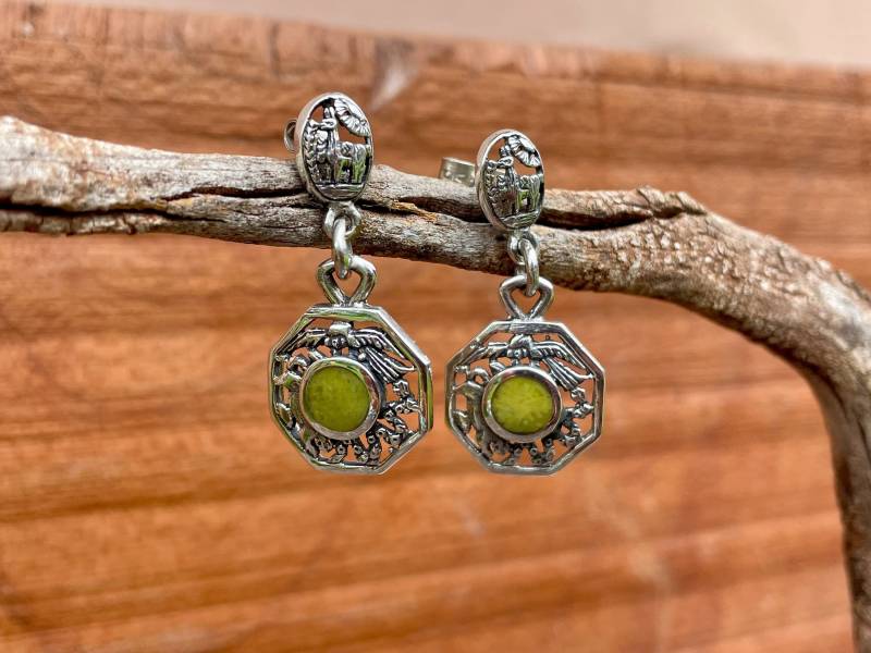 950Er Silber Chakana Ohrringe Anden-Triologie Serpentinstein von ArtAndean