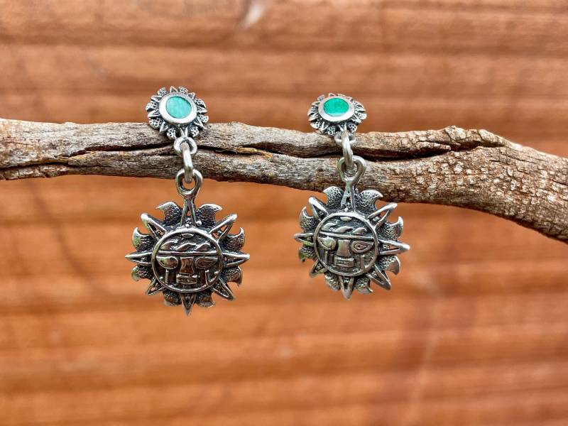 Silber Sonnen Ohrringe Mit Grünem Chrysokoll Stein von ArtAndean
