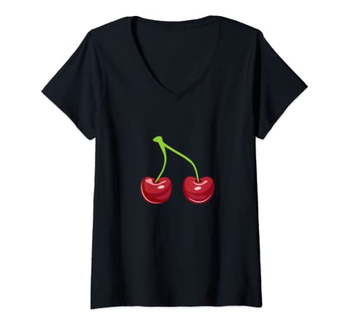 Damen Kirschen Schwarze Kirschen T-Shirt mit V-Ausschnitt von ArtAttack