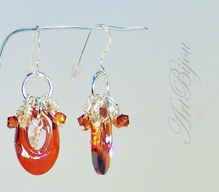 Kristallohrringe, Silberohrringe, Swarovski-Kristalle, Rote Kristalle, Geschenk Für Frauen, Moderne Ohrringe, Geschenkidee, Weihnachtsgeschenk von ArtBijouStore