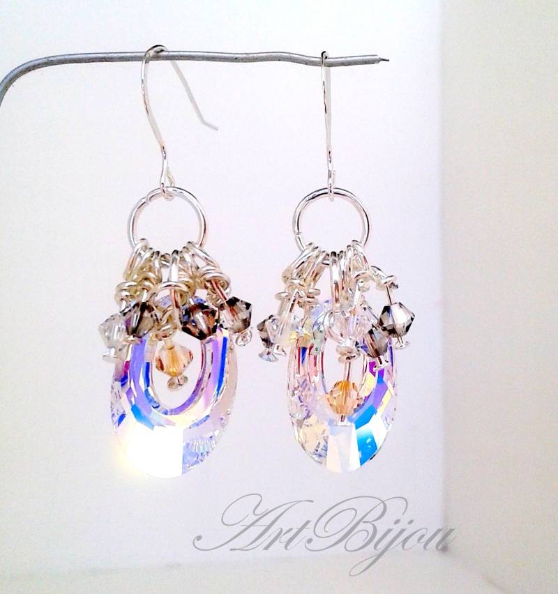 Kristallohrringe, Silberohrringe, Swarovski-Ohrringe, Moderne Ohrringe, Transparent, Geschenk Für Frauen, Geschenkidee, Weihnachtsgeschenk von ArtBijouStore