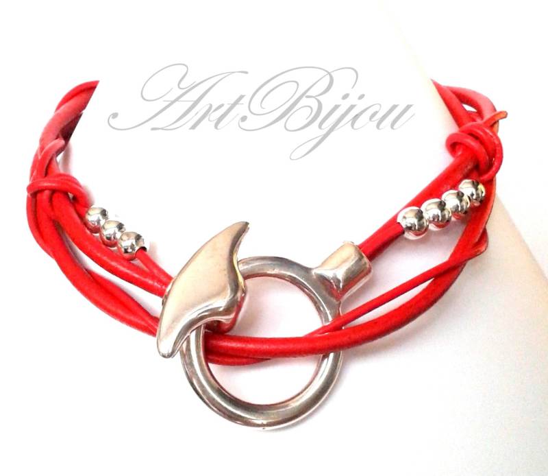 Rote Lederkette, Zamak Halskette, Silber Moderne Doppelte Damen Geschenk, Geschenkidee, Weihnachtsgeschenk, Mutter von ArtBijouStore