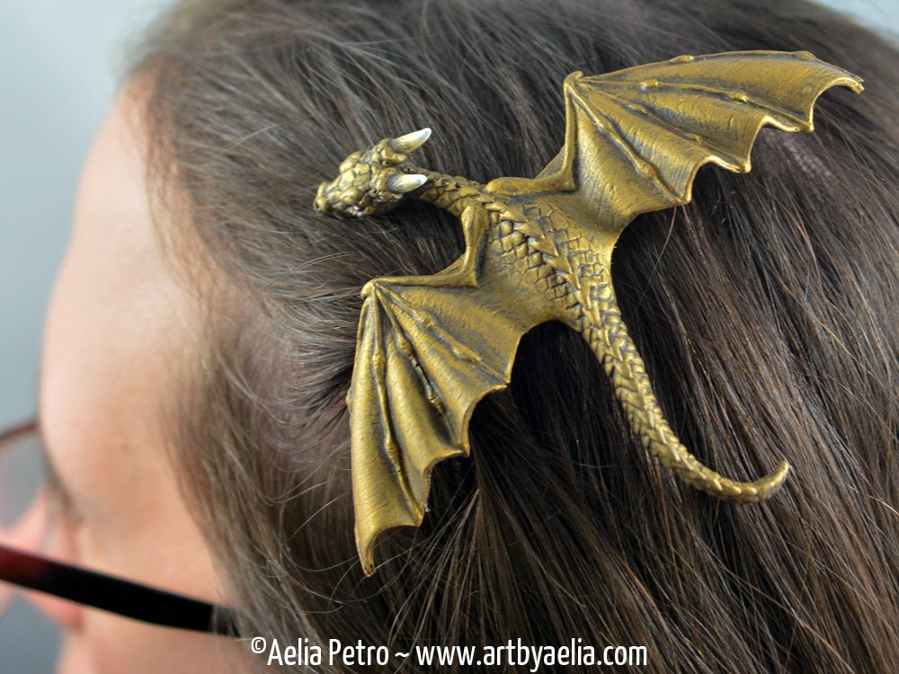 Drachen Haarspange in Antik Gold - Auf Lager Und Sofort Lieferbar von ArtByAelia