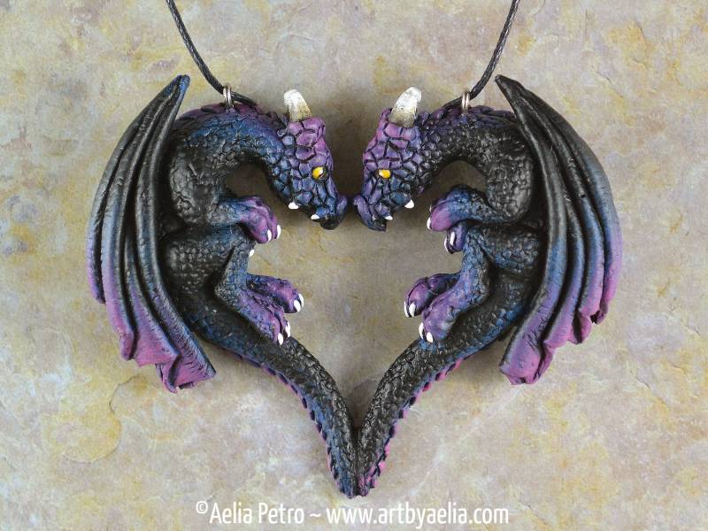 Drachenherz Halskette - Galaxy Elemental Dragons Auf Lager Und Sofort Versandfertig von ArtByAelia