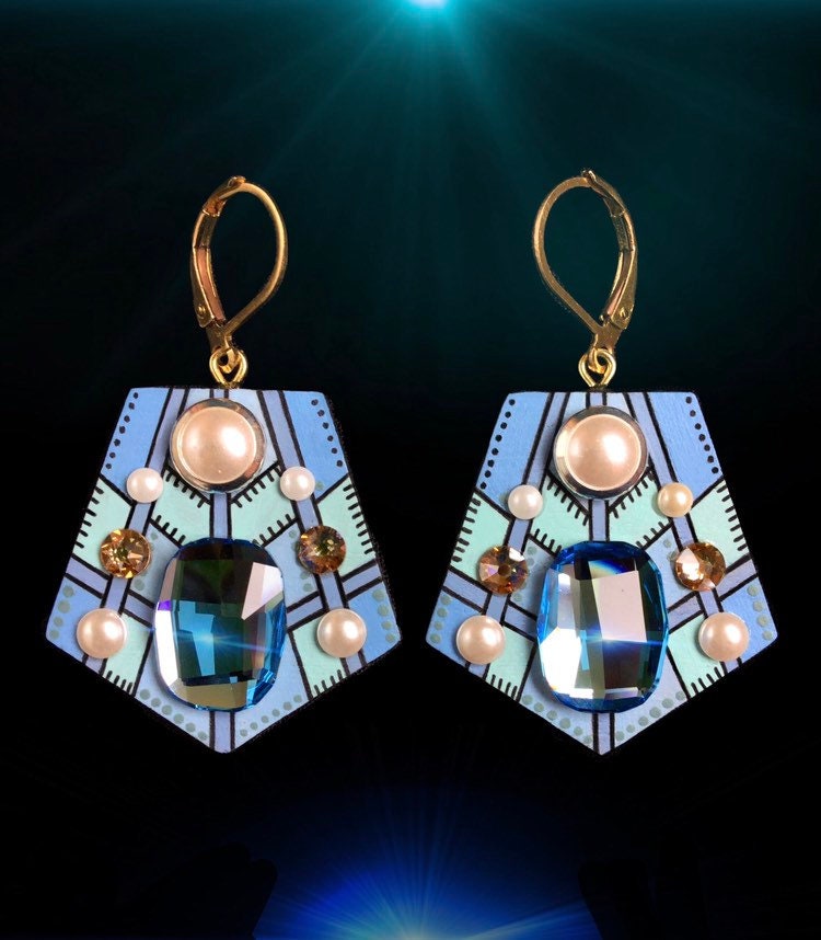 Blau Swarovski Kristall Ohrringe Blau Swarovski Kristall Ohrringe von ArtByHollyPawson