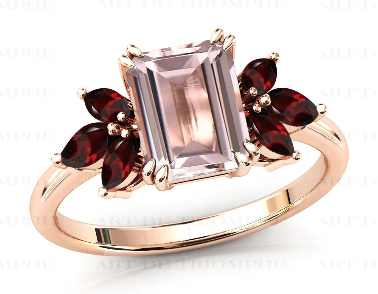 14K Gold Morganit Verlobungsring Art Deco Cluster Ehering Natürliche Granat Ring Für Frauen Braut Jubiläum Versprechen von ArtDeTriumphIN