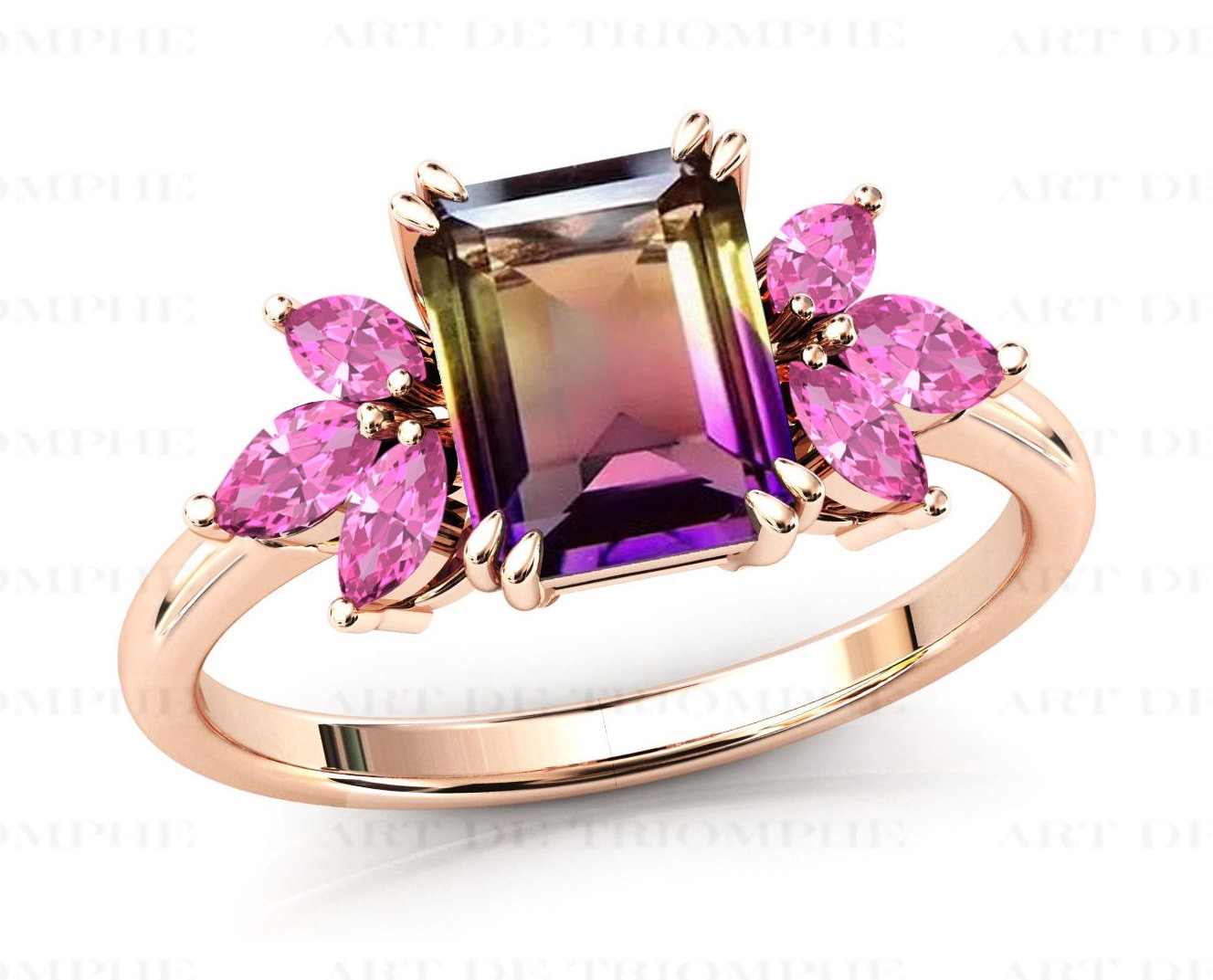 Art Deco Ametrin Verlobungsring 14K Gold Antik Ehering Bio Farbe Edelstein Ring Für Frauen Jahrestag Versprechen Sie von ArtDeTriumphIN