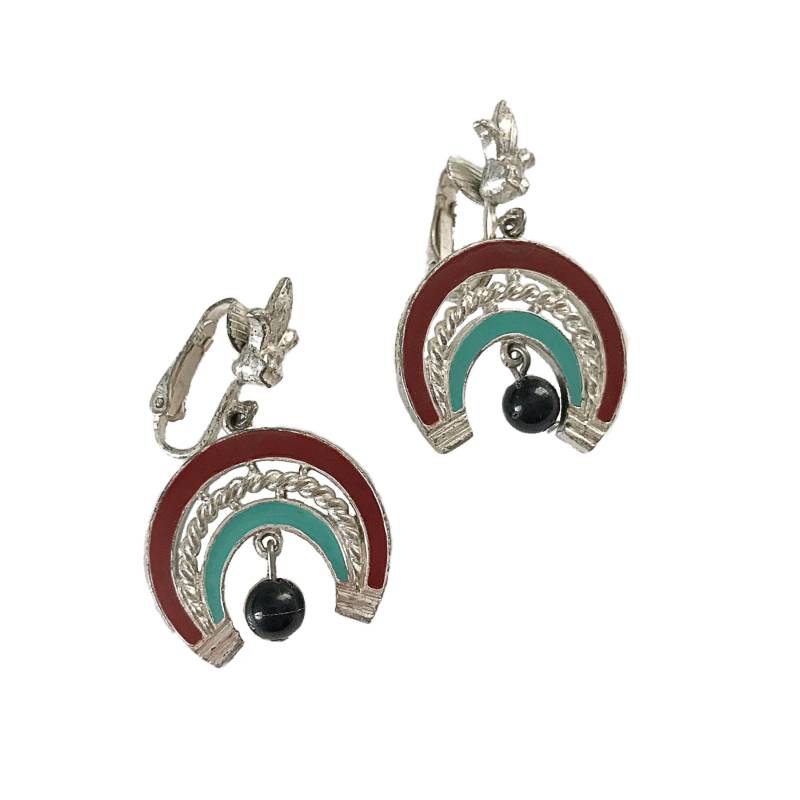 Vintage Art Crescent Schwarz Perle Baumeln Ohrringe Clip-On von ArtDecoDame