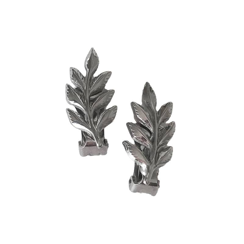 Vintage Blatt Ohrringe Silber Ton Metall Clip On von ArtDecoDame