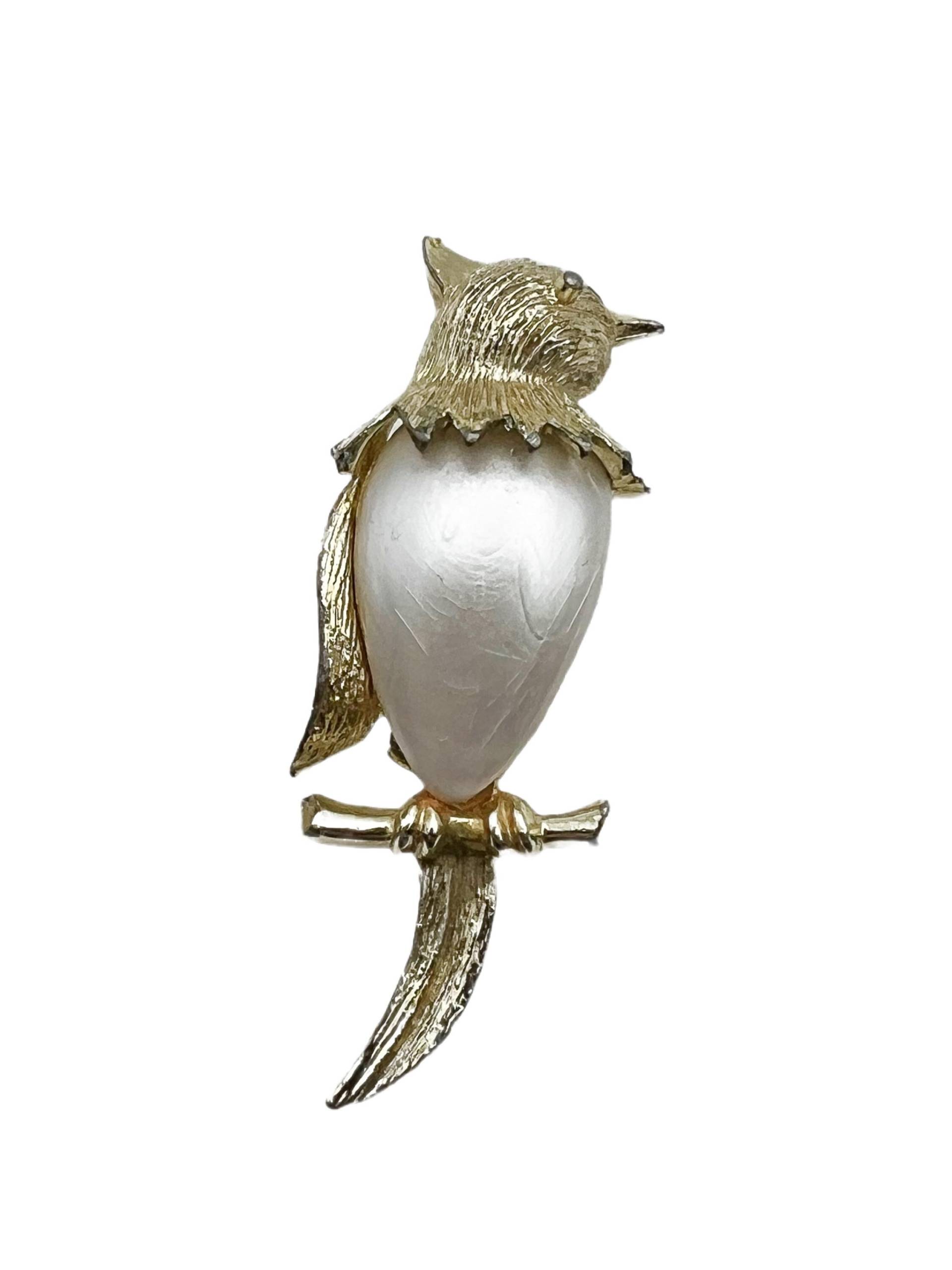 Vintage Gold Ton Vogel Brosche Kunstperle Bauch von ArtDecoDame