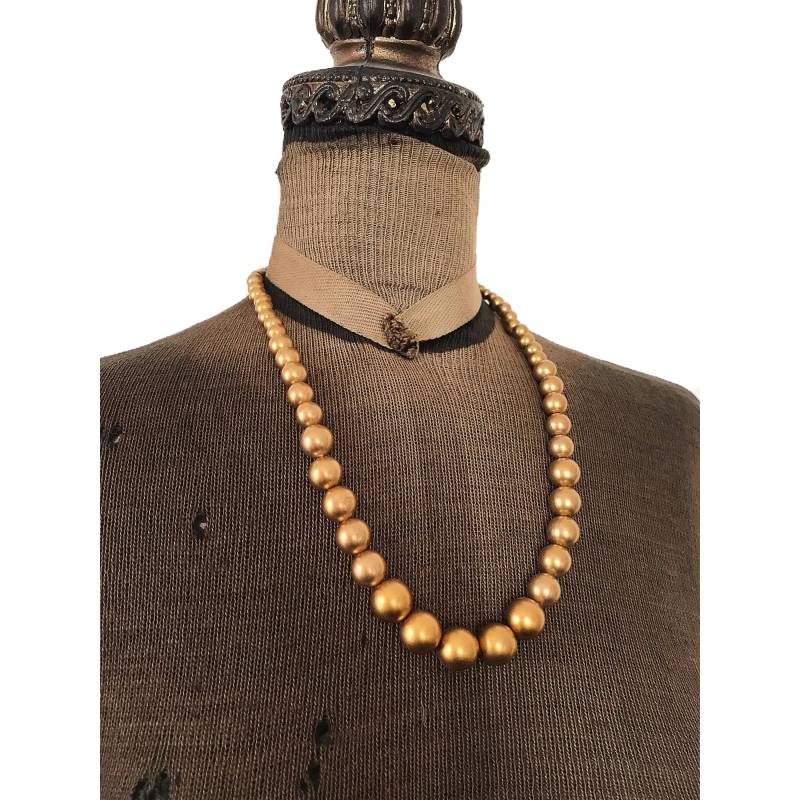 Vintage-Halskette Aus Kunststoffperlen in Gold von ArtDecoDame