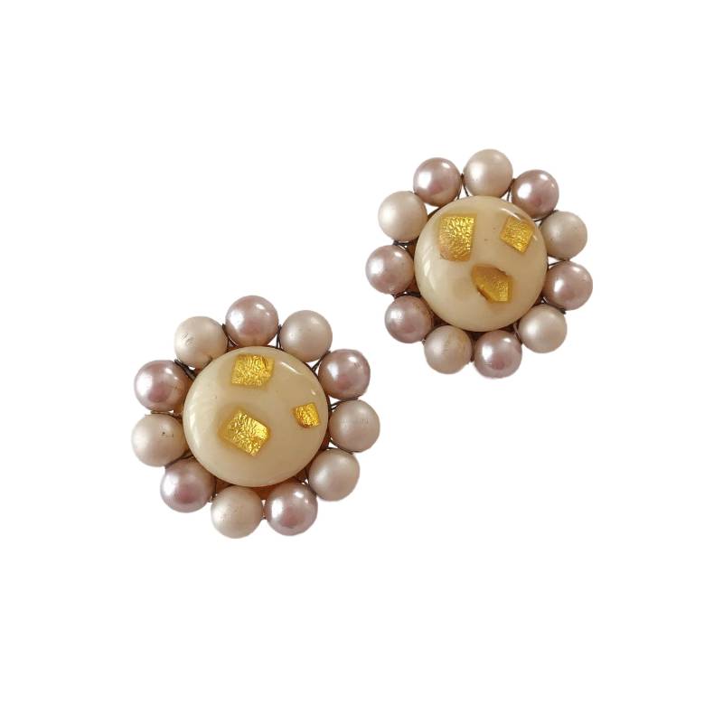 Vintage Lucite Confetti Faux Perle Ohrringe Clip On Japan von ArtDecoDame