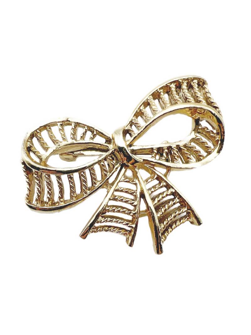 Vintage Schleifen-Brosche Aus Goldfarbenem Metall von ArtDecoDame