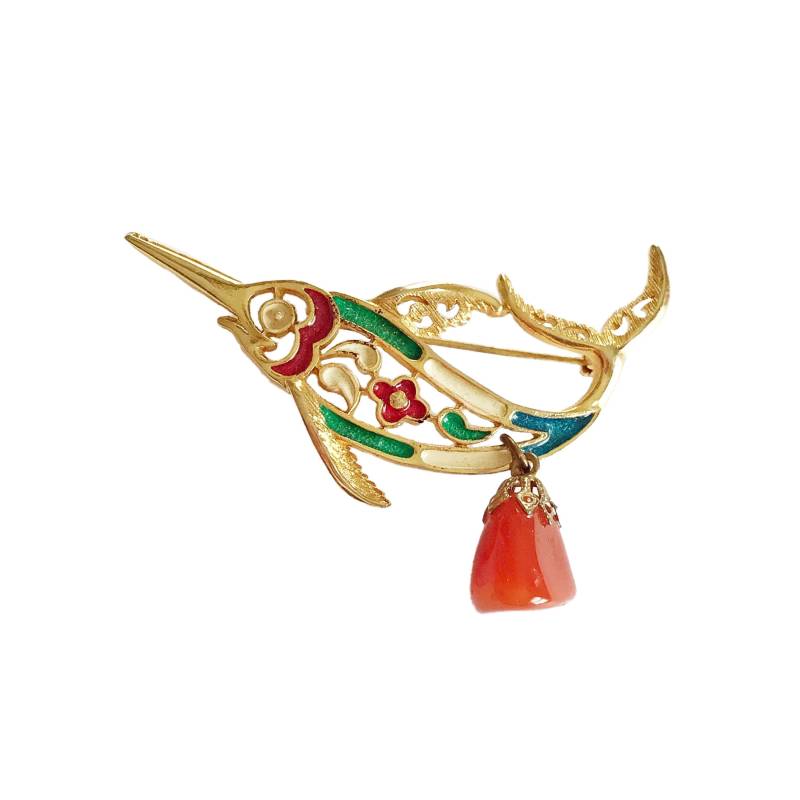 Vintage Schwertfisch Brosche Mit Karneol Stein Kristall von ArtDecoDame