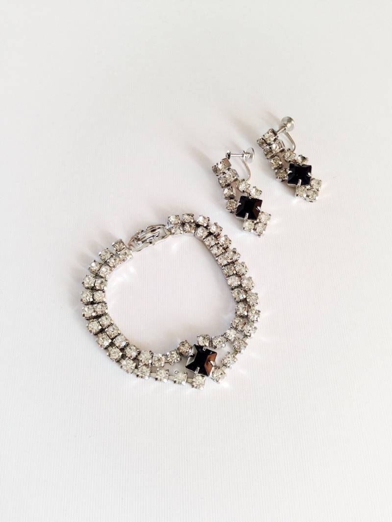Vintage Strass Armband Und Ohrringe Schmuck Set von ArtDecoDame