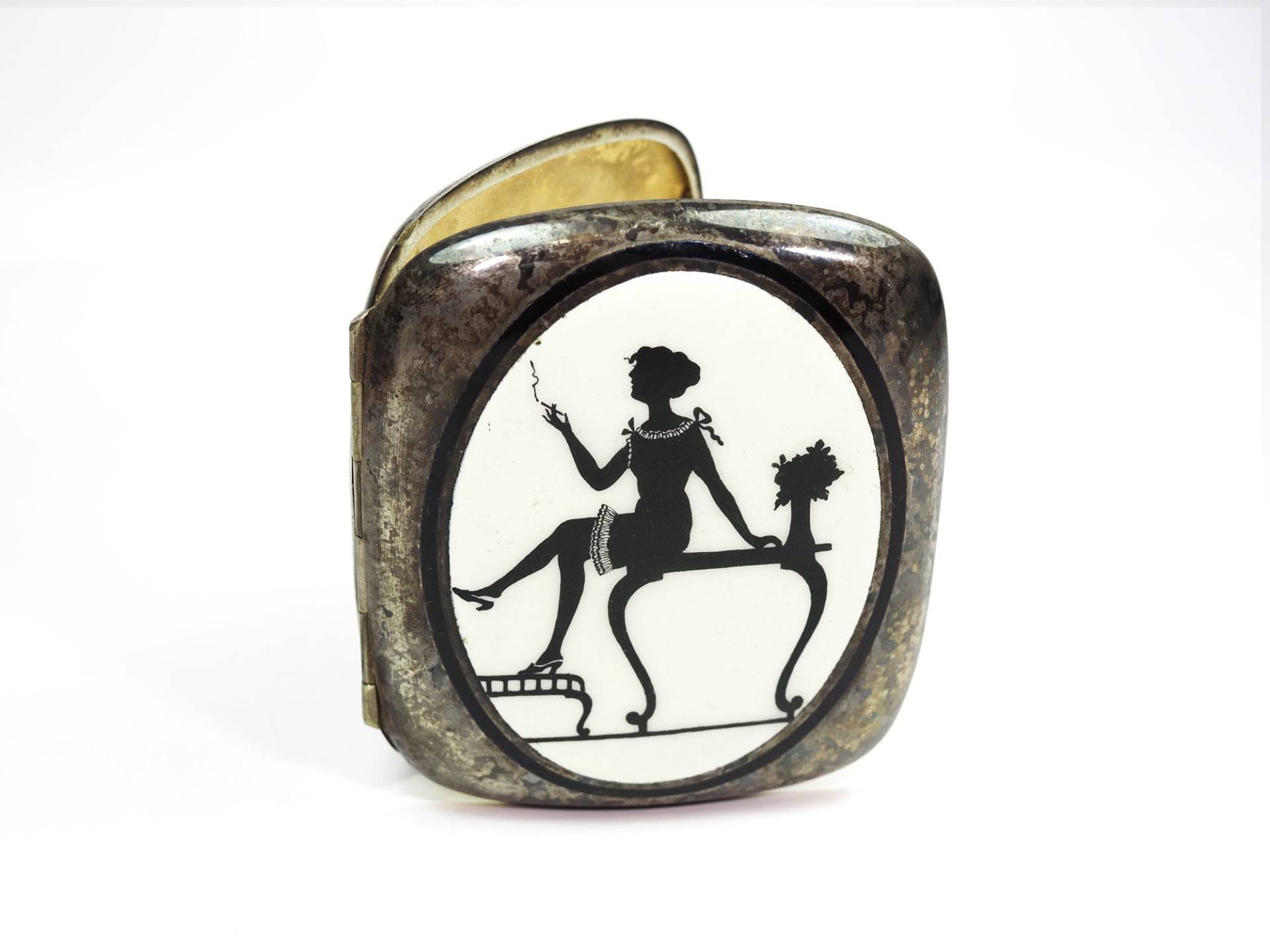 Art Deco Emaille Frauen Silhouette Zigarettenetui-Ca.1920Er Jahre von ArtDecoGalaxy