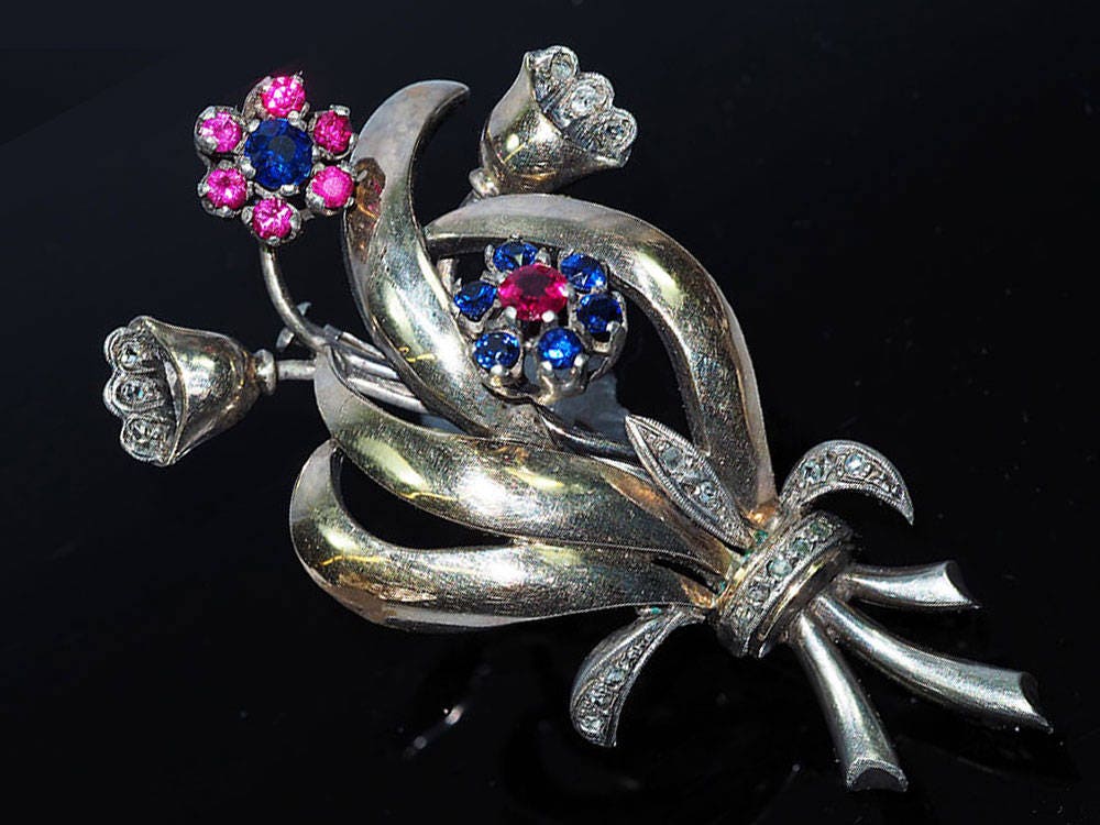 Silber & Gold Art Deco Brosche von ArtDecoGalaxy