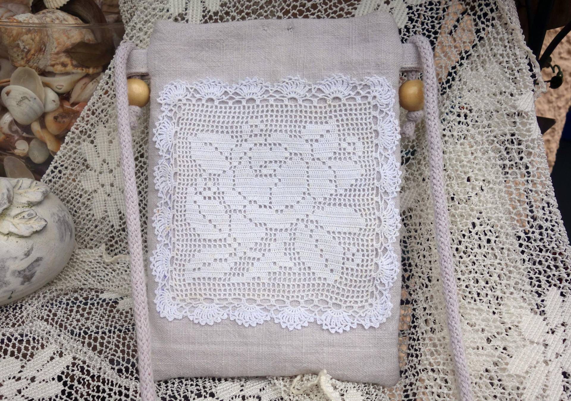 Kleine Stofftasche Braut Altes Leinen Larp Vintage Klöppel Spitze Smartphone Handy Sehr Hochwertig Verarbeitet 14 von ArtDesignBySu