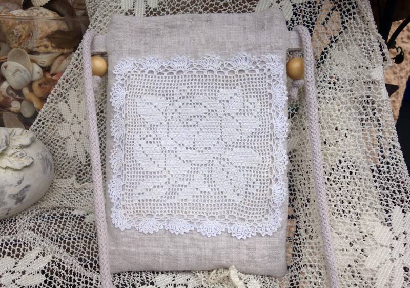 Kleine Stofftasche Braut Altes Leinen Larp Vintage Klöppel Spitze Smartphone Handy Sehr Hochwertig Verarbeitet 14 von ArtDesignBySu