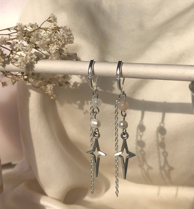 Silberne Perlen Kreuz Ohrringe/Kristall Süßwasserperlen Sterling Silber 925 von ArtDesignsAmi