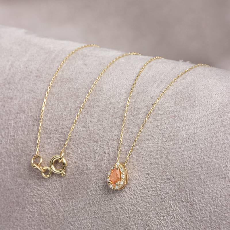 Drop Cut Citrin Echtdiamant Halskette, 14K Solid Gold November Birthstone Anhänger von ArtDiamonds
