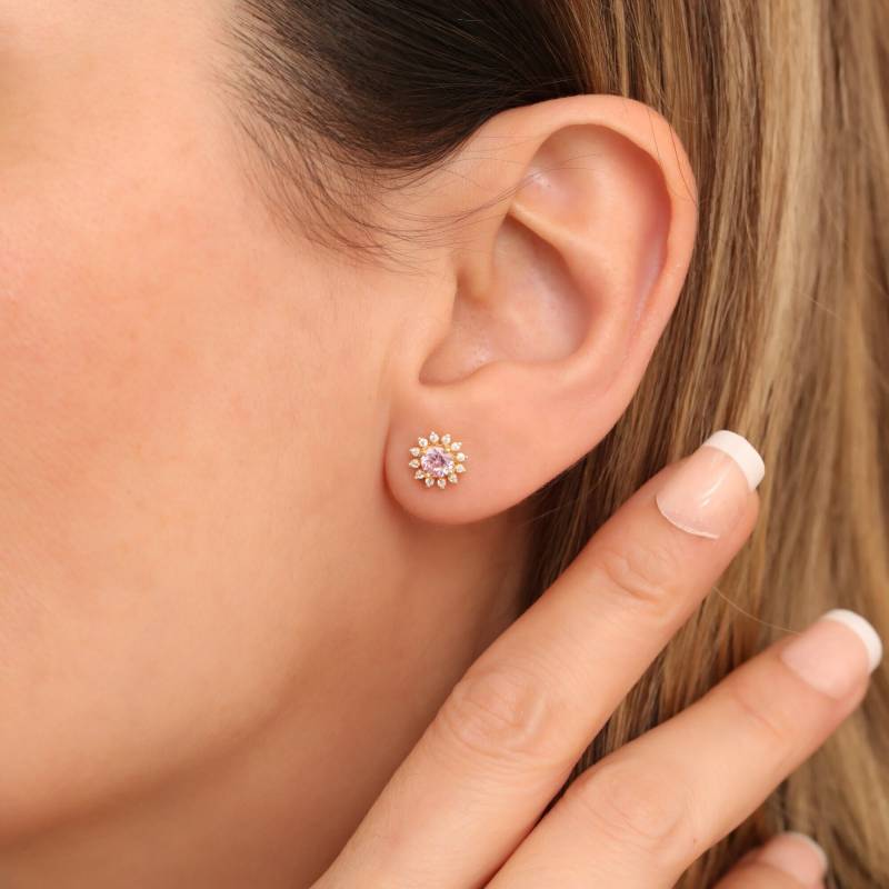 Echte Diamant Ohrstecker Runde Rosa Turmalin Ohrringe 14K 10K Massivgold, Oktober Birthstone Schmuck von ArtDiamonds