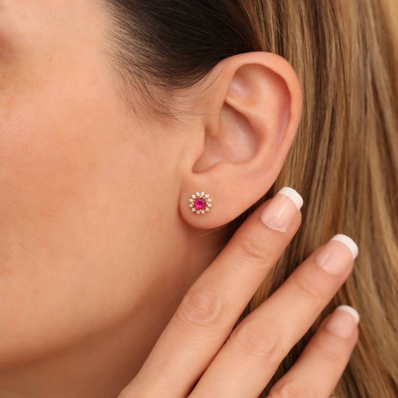 Rubin Echt Diamant Halo Ohrstecker 14K 10K Solid Gold, Juli Birthstone Schmuck von ArtDiamonds