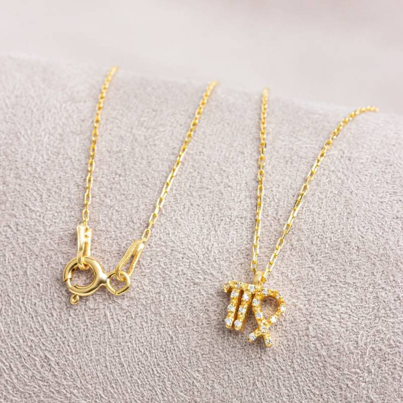 Echte Diamant Sternzeichen Halskette, 14K Gold, Birthstone Virgo Horoskop Anhänger, Perfektes Geschenk Für Muttertag - Freundin Frau von ArtDiamonds