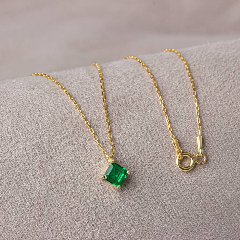 Platz Smaragd Halskette, 14K 10K Solid Gold Anhänger, Mai Birthstone Schmuck von ArtDiamonds