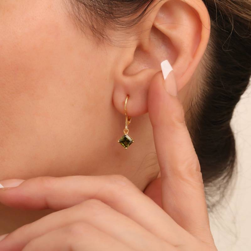 Quadrat Peridot Baumelnde Ohrringe 14K Gold, August Birthstone Schmuck, Perfektes Geschenk Für Muttertag - Freundin Frau von ArtDiamonds