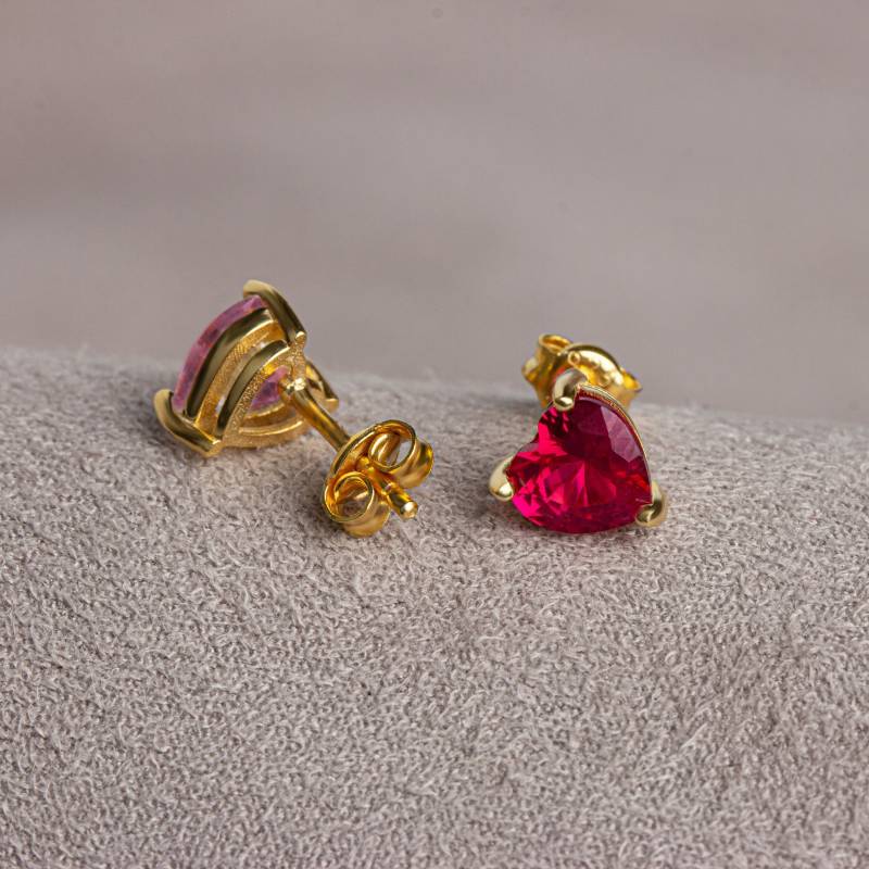 Handcraft 14K Solid Gold Rubin Herz Ohrstecker, Juli Birthstone Schmuck von ArtDiamonds
