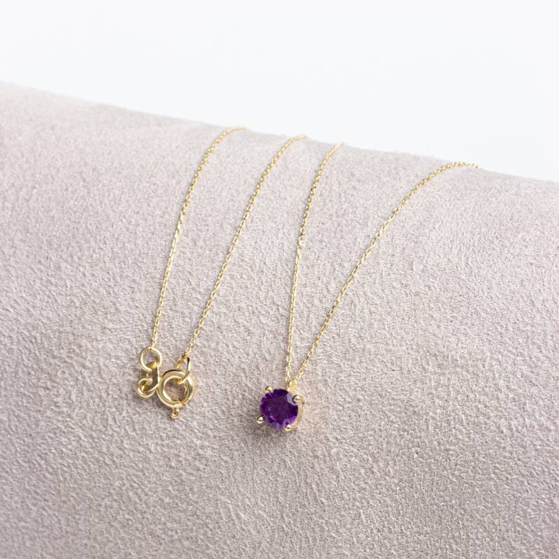 Runde Amethyst 14K Solid Gold Halskette, Februar Birthstone Schmuck von ArtDiamonds