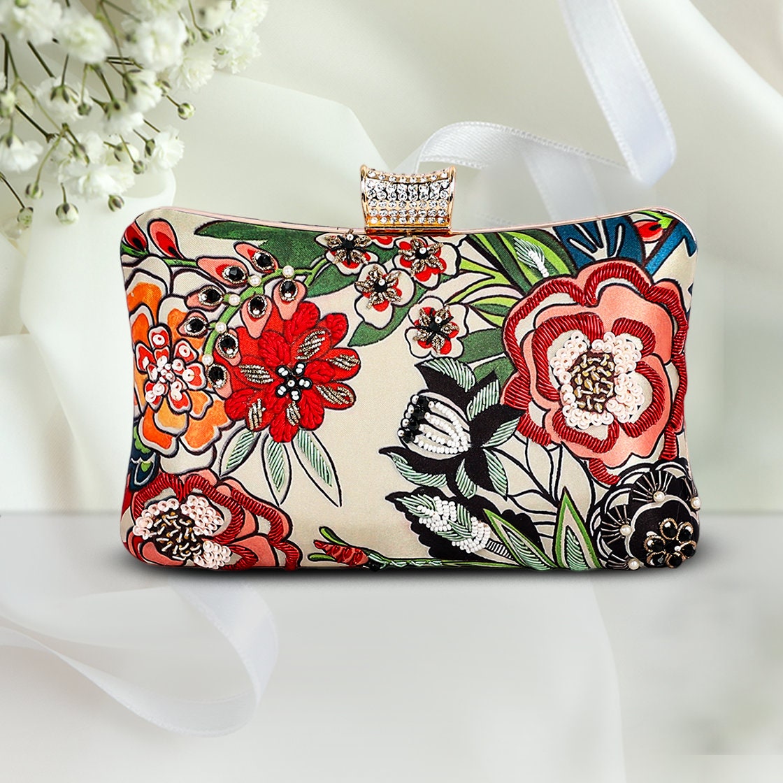Artflyck Bloomy Floral Mehrfarbige Handgefertigte Braut Clutch Brautjungfer Hochzeit Geldbörse Zum Verschenken von ArtFlyck