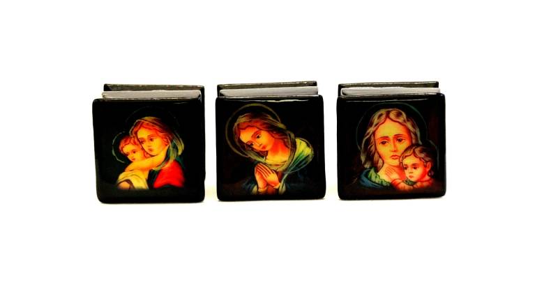 Lackguer Religiöse Mini Box/Russisch-Orthodoxe Ikone 3Er Set Mutter Gottes Handgemacht Miniatur Sammlerstück Geschenk von ArtGIV